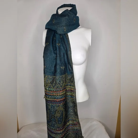 Pashmina Luxury Greenand Multicolor Patterned Scarf